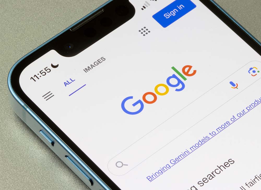 google search engine web page open on mobile device