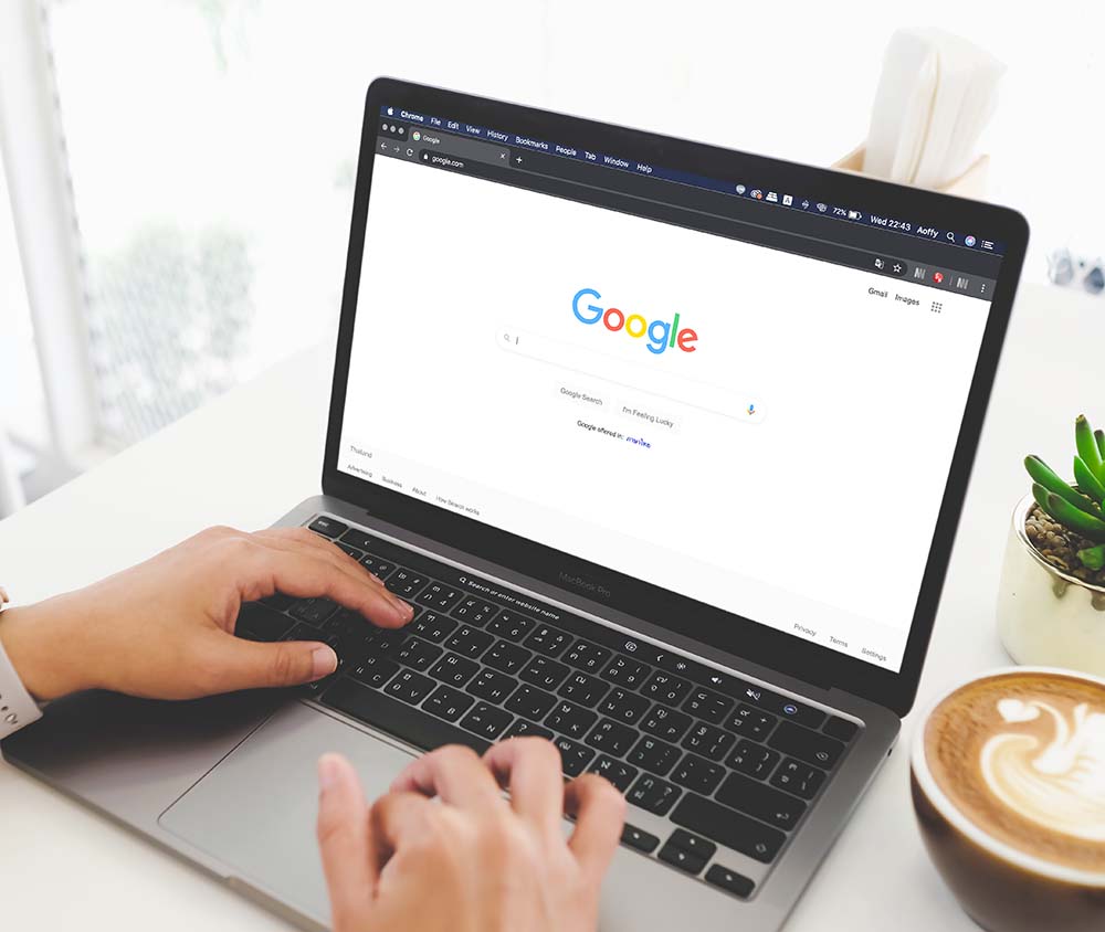 google search engine web page open on laptop