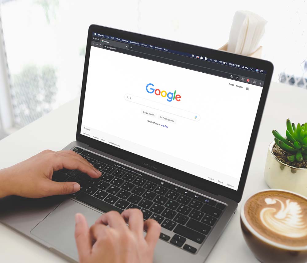 google search engine webpage open on laptop screen