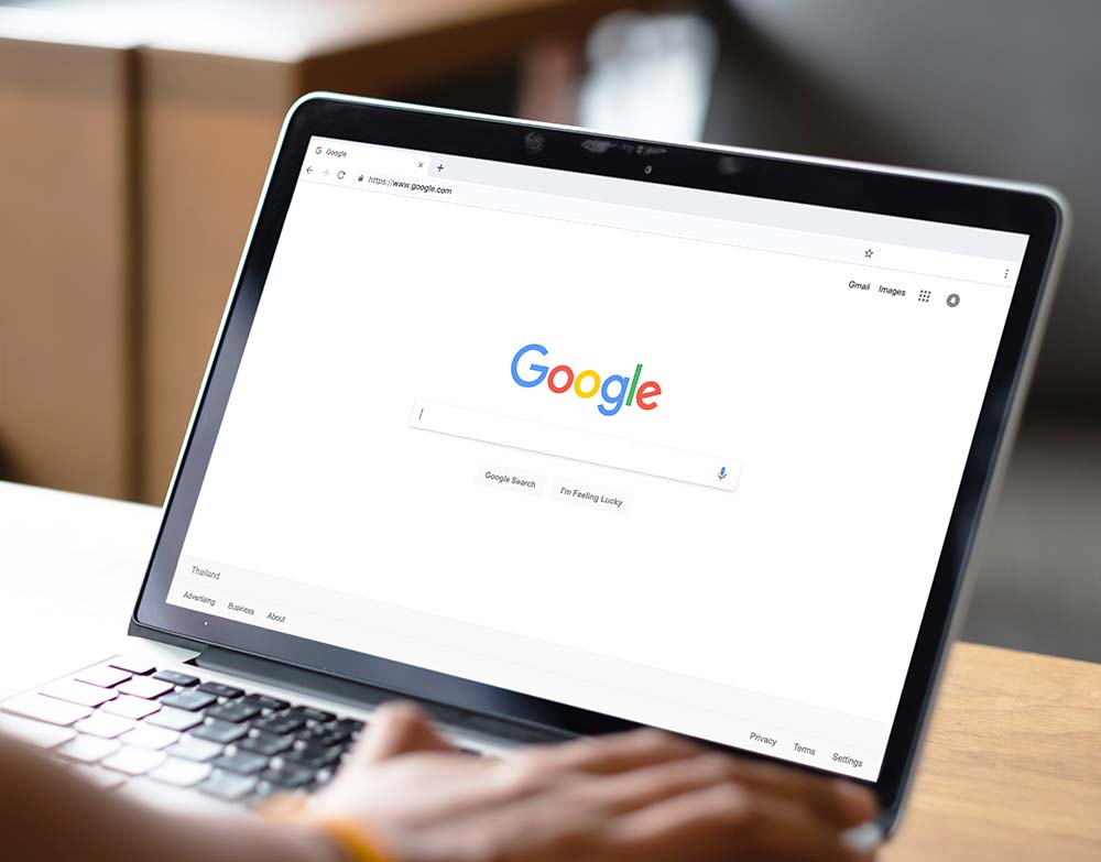 google search engine page open on laptop computer