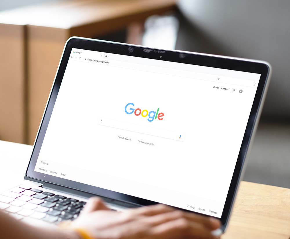 google search engine page open on laptop