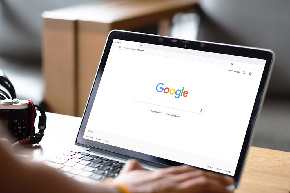 google search engine webpage open on laptop