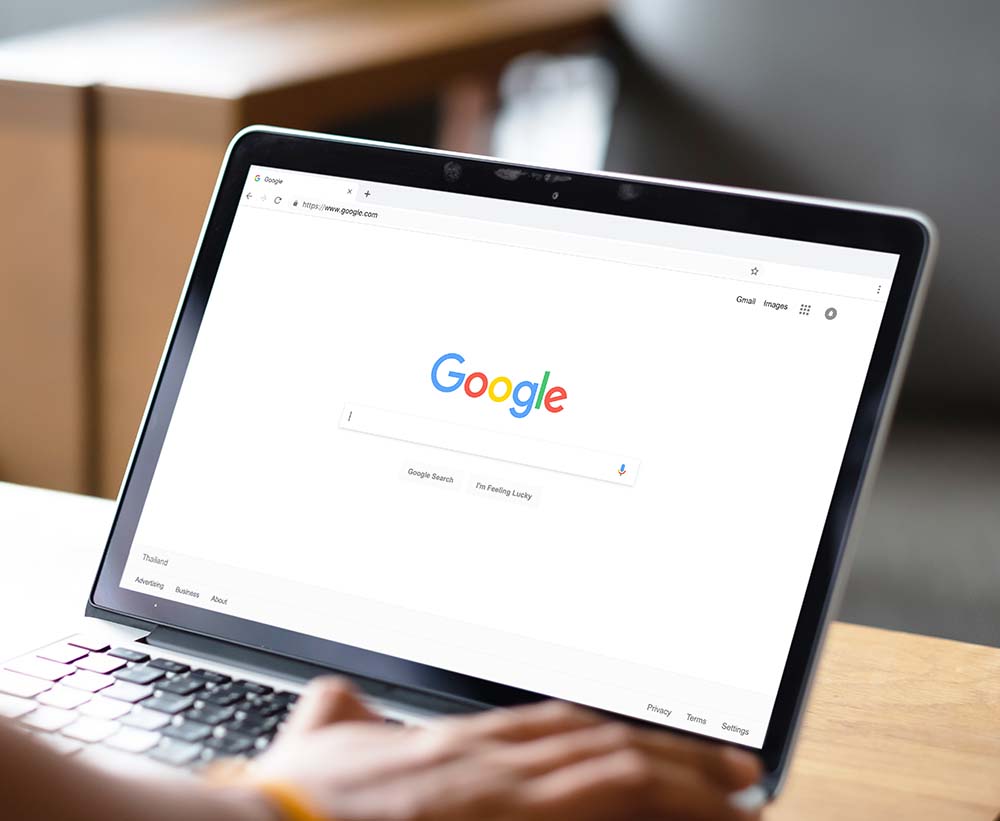 google search engine page open on laptop