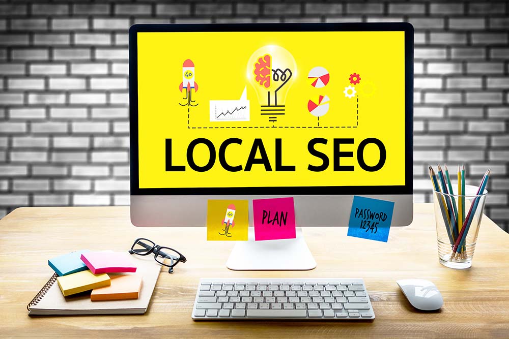 a mac desktop with a web page open showing the words local SEO