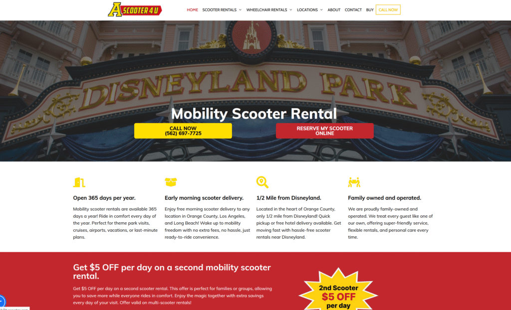 Rent Mobility Scooter - A rankwise client website preview