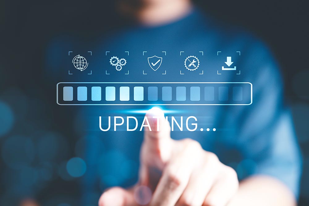 Update software application upgrade technology concept. Software update or Operating system, patch update, updating progress bar, Install app patch, new version, Improved security, program downloading